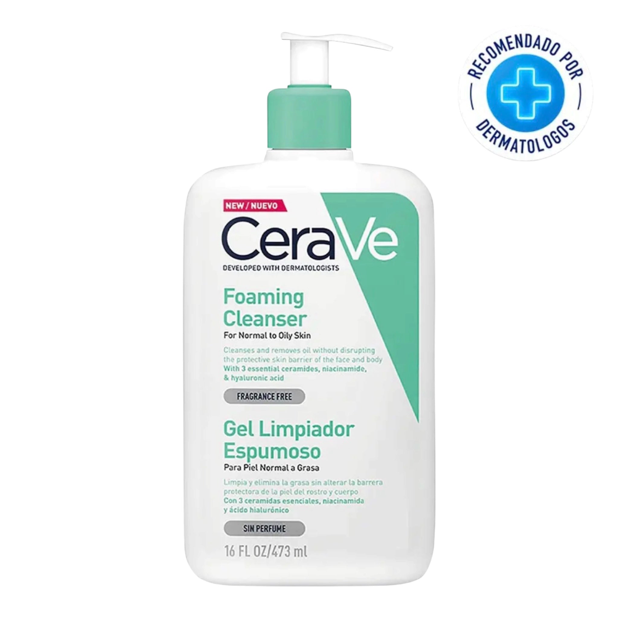 CeraVe Gel Limpiador Espumoso Foaming Cleanser 473ml Todo Tipo de Piel