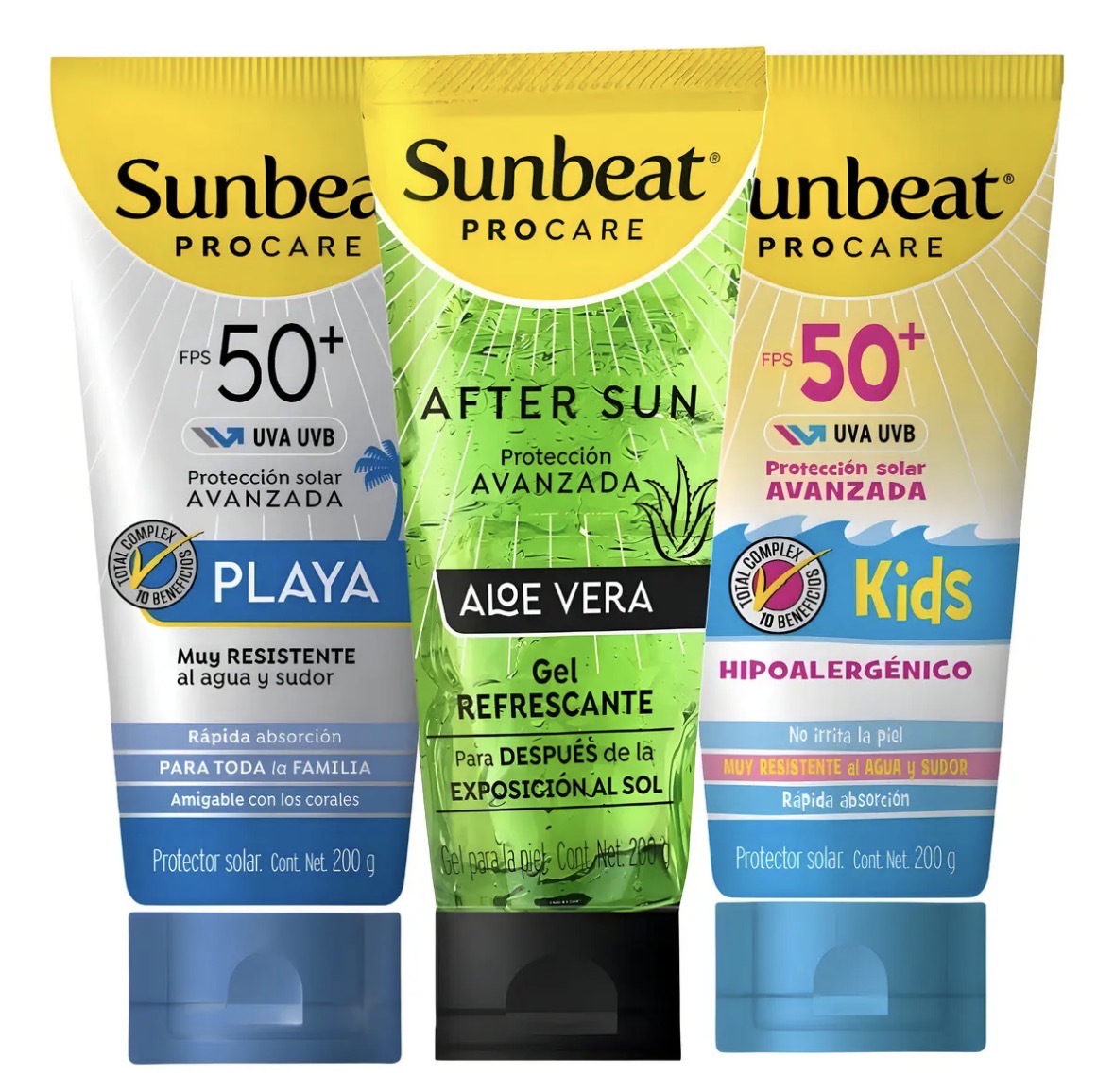 Protector Solar Sunbeat Fps50 Pack 200g C/u con Gel Refrescante Para Después Del Sol