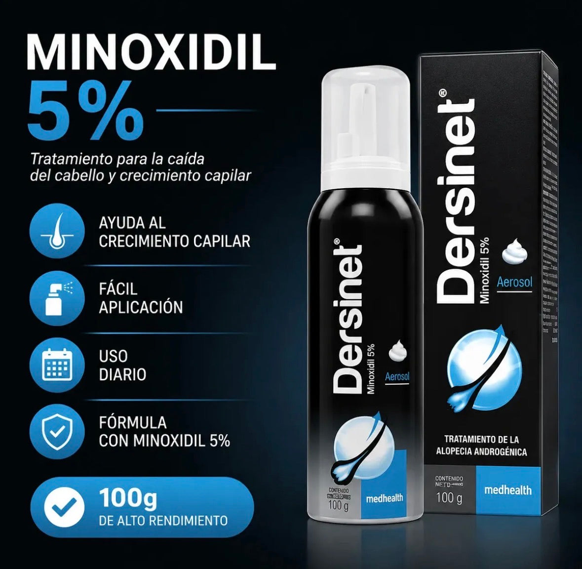 Dersinet Medihealth Minoxidil 5% Tratamiento Contra Alopecia Androgenica