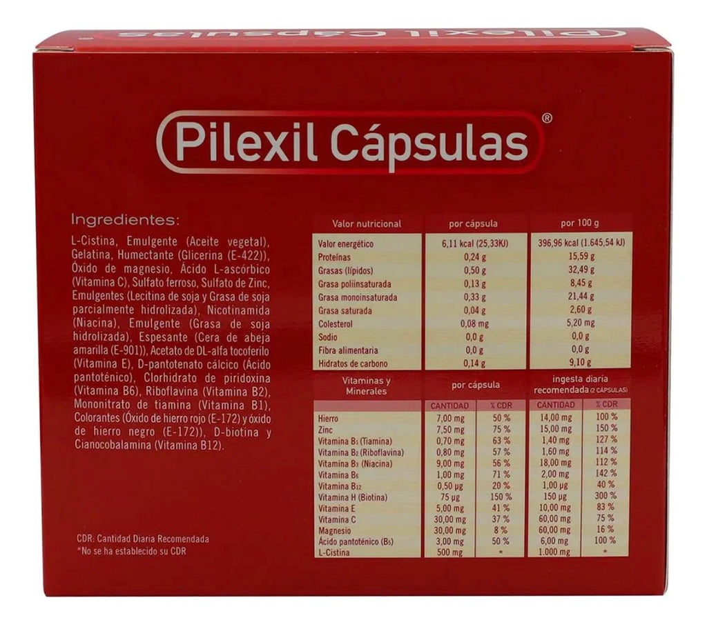 Suplemento Alimenticio Cápsulas De Gelatina Blanda Para El Cabello Y Uñas 100 Unidades Pilexil