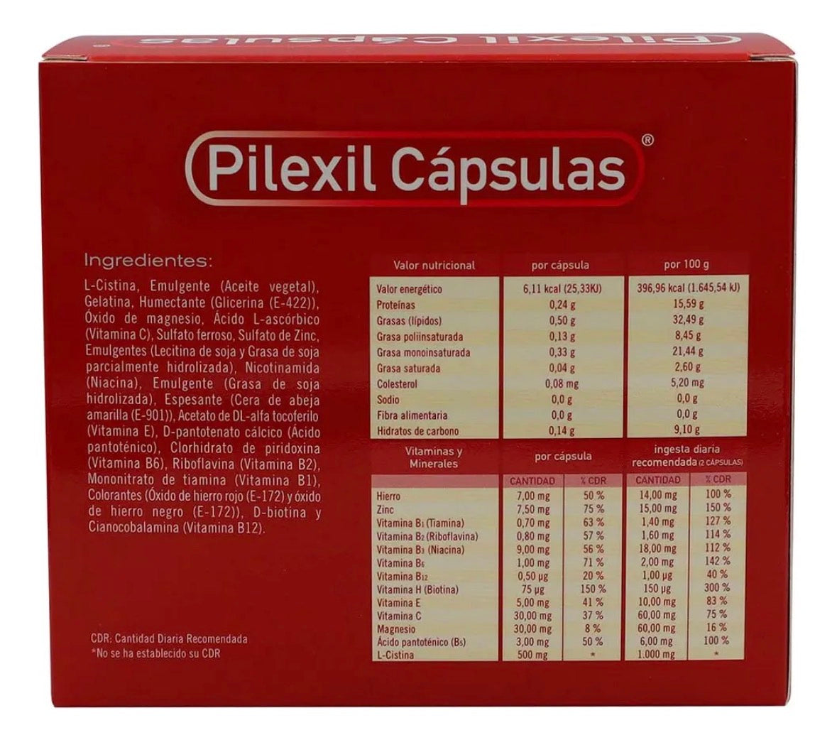 Suplemento Alimenticio Cápsulas De Gelatina Blanda Para El Cabello Y Uñas 100 Unidades Pilexil