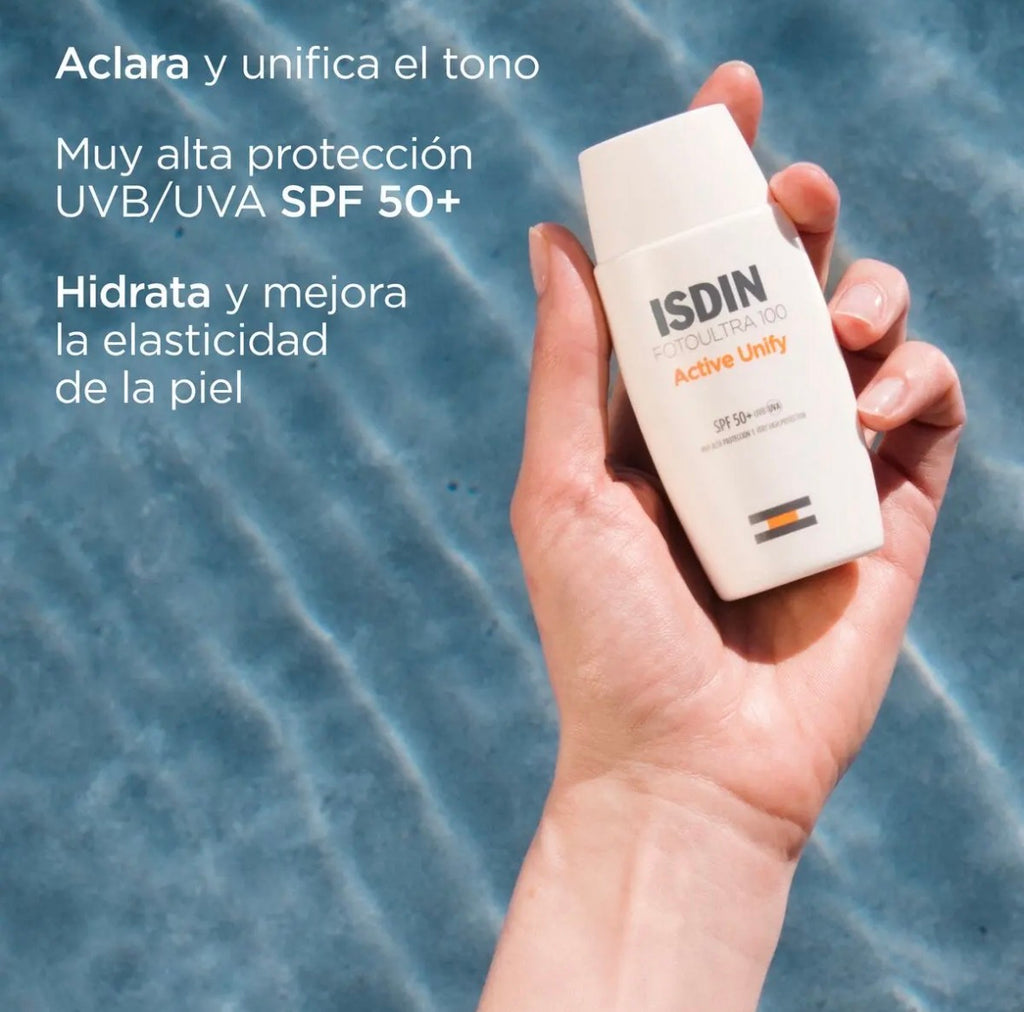 Protector Solar Isdin Fotoultra 100 Aclara y Unifica fps50+ Active Unify 50ml