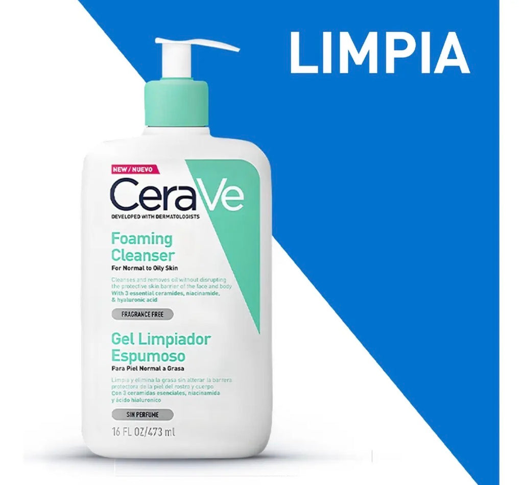 CeraVe Gel Limpiador Espumoso Foaming Cleanser 473ml Todo Tipo de Piel