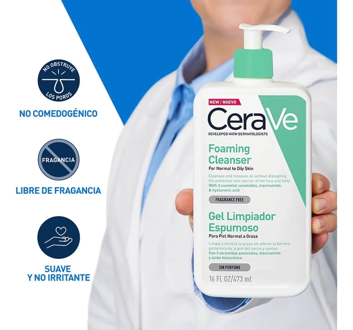 CeraVe Gel Limpiador Espumoso Foaming Cleanser 473ml Todo Tipo de Piel
